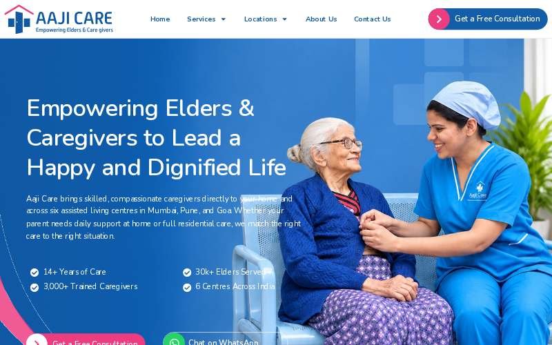 Aaji Care website homepage screenshot