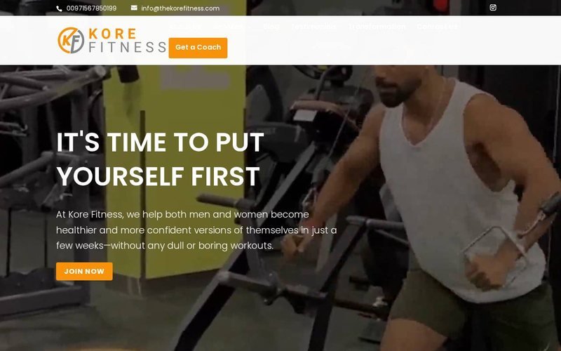 Kore Fitness website homepage screenshot