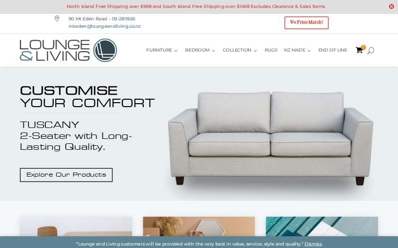 Lounge and Living website homepage screenshot