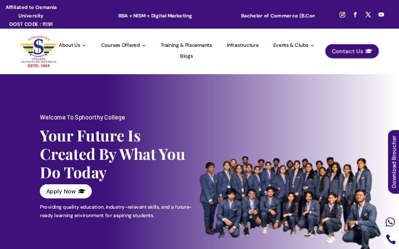 Sphoorthy Degree College website homepage screenshot